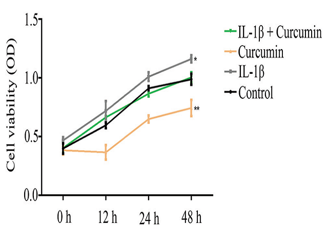 Curcumin inhibits SW480 cell proliferation by decreasing interleukin‑1 β expression