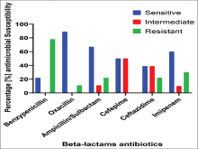 Antimicrobial susceptibility of isolates against β-lactam  antibiotics
